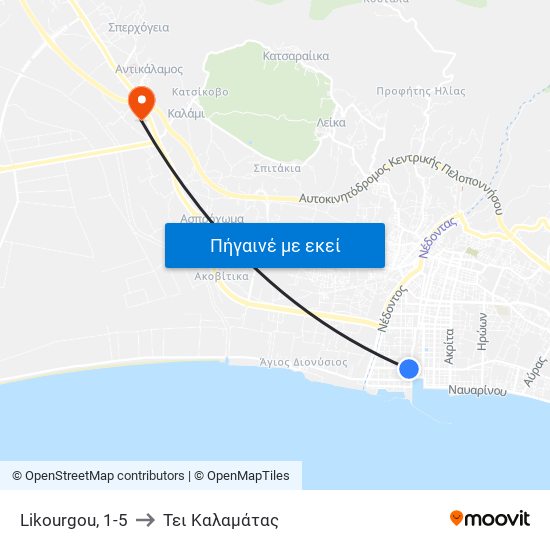 Likourgou, 1-5 to Τει Καλαμάτας map