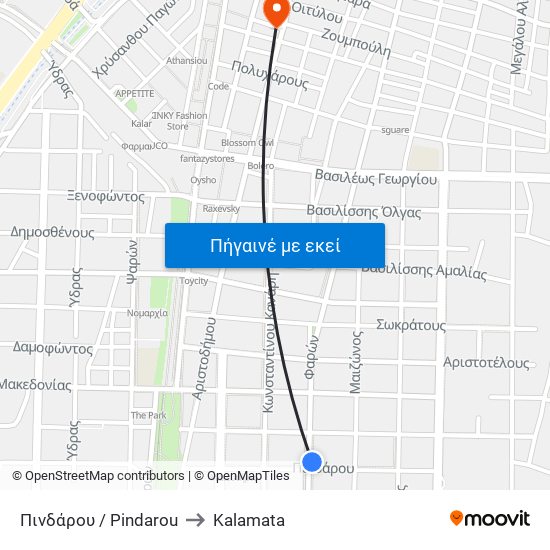 Πινδάρου / Pindarou to Kalamata map