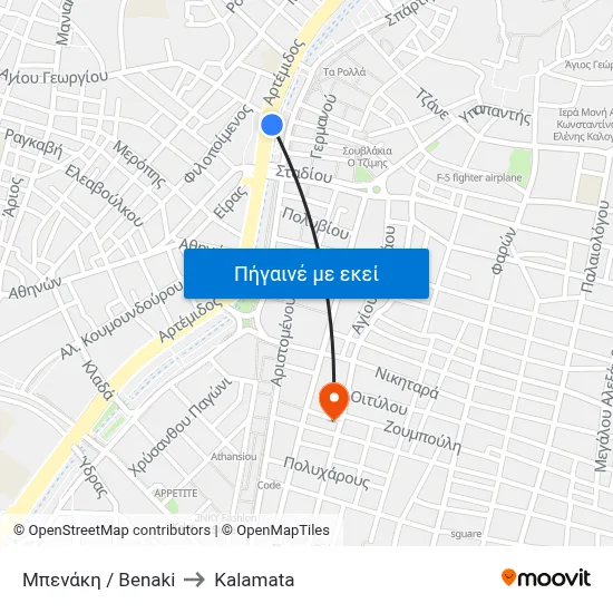 Μπενάκη / Benaki to Kalamata map