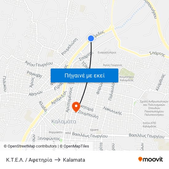 Κ.Τ.Ε.Λ. / Αφετηρία to Kalamata map