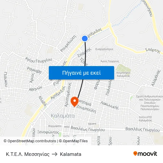 Κ.Τ.Ε.Λ. Μεσσηνίας to Kalamata map
