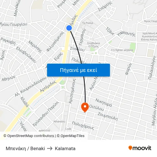 Μπενάκη / Benaki to Kalamata map