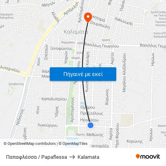 Παπαφλέσσα / Papaflessa to Kalamata map