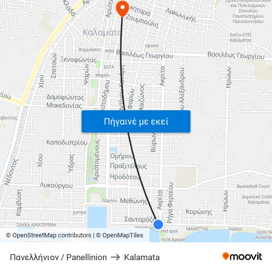 Πανελλήνιον / Panellinion to Kalamata map