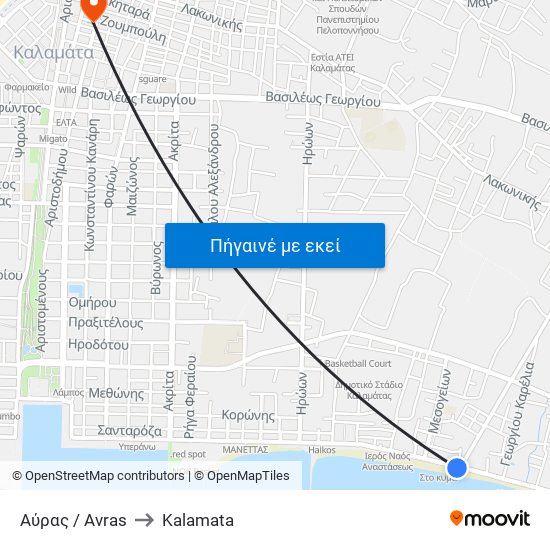 Αύρας / Avras to Kalamata map
