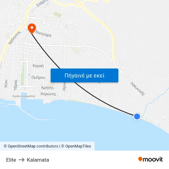 Elite to Kalamata map