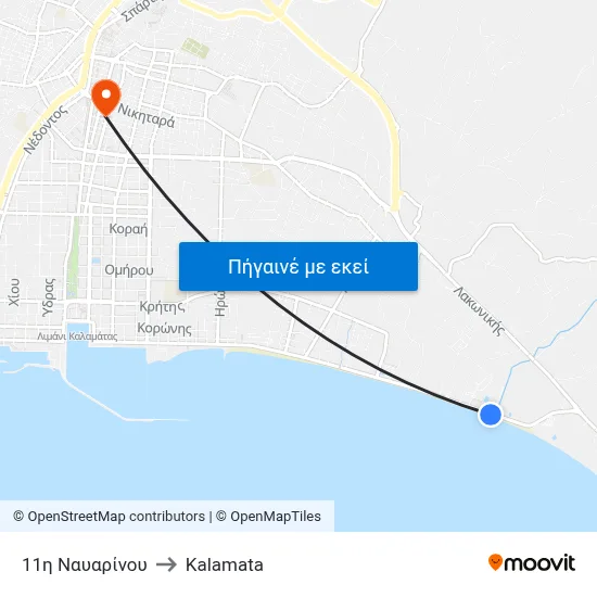 11η Ναυαρίνου to Kalamata map