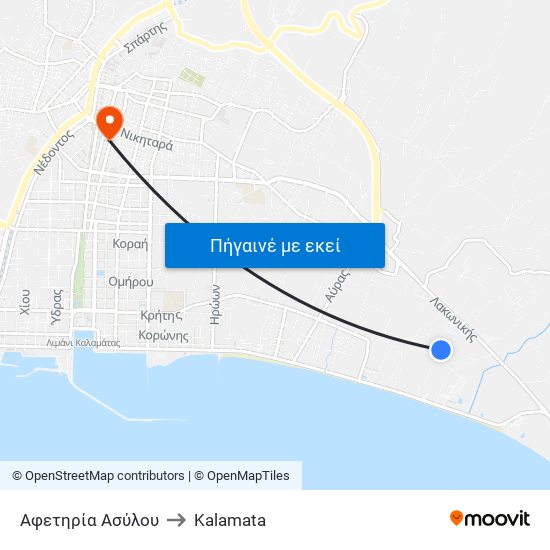 Αφετηρία Ασύλου to Kalamata map