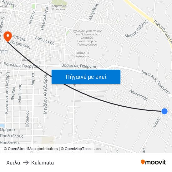 Χειλά to Kalamata map