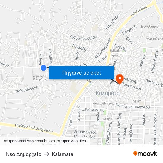Νέο Δημαρχείο to Kalamata map