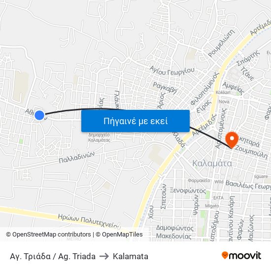 Αγ. Τριάδα / Ag. Triada to Kalamata map