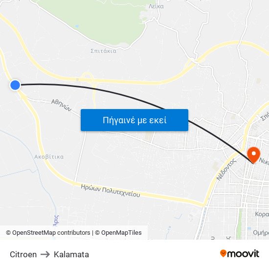 Citroen to Kalamata map