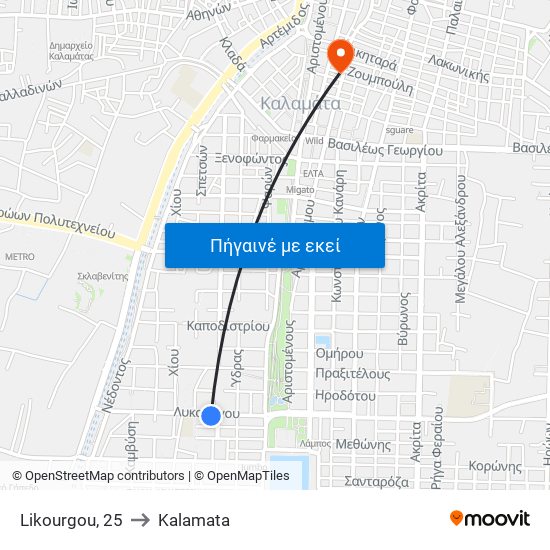 Likourgou, 25 to Kalamata map