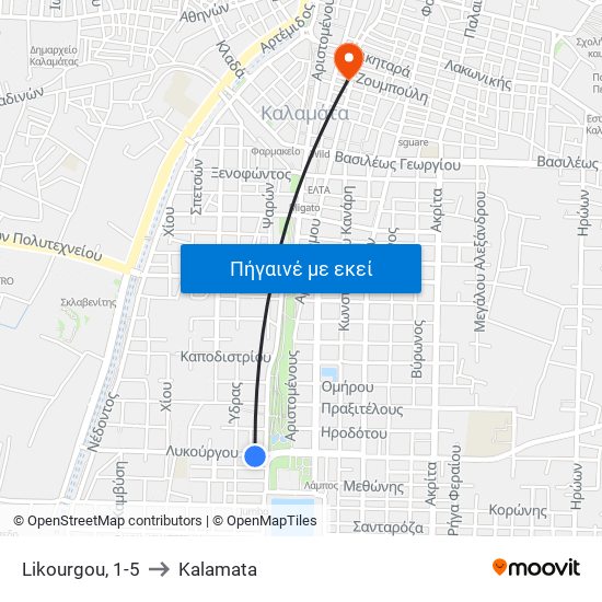 Likourgou, 1-5 to Kalamata map