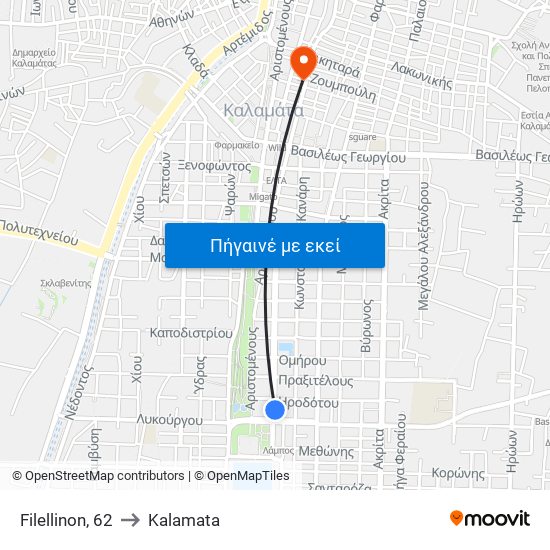 Filellinon, 62 to Kalamata map