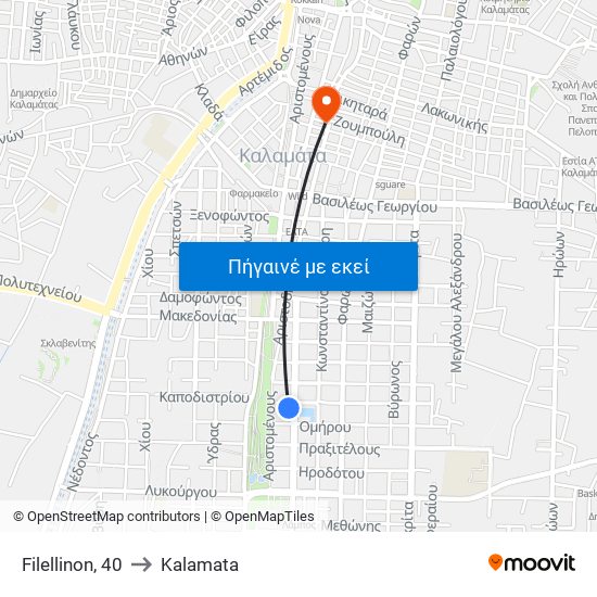 Filellinon, 40 to Kalamata map