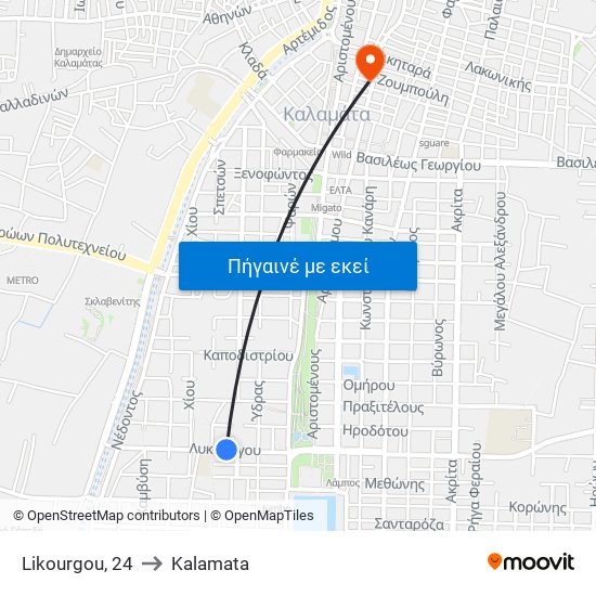 Likourgou, 24 to Kalamata map