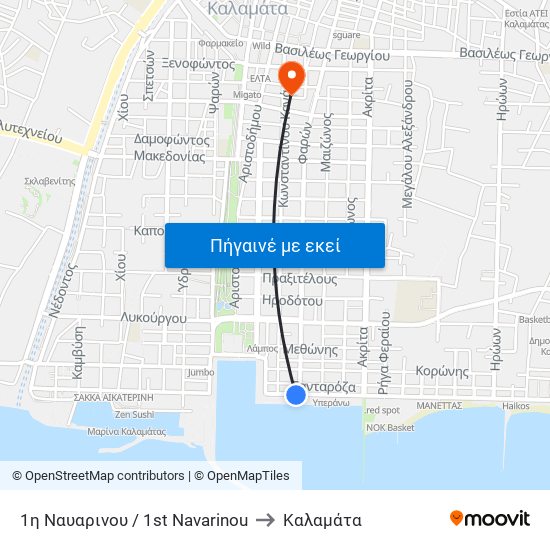 1η Ναυαρινου / 1st Navarinou to Καλαμάτα map