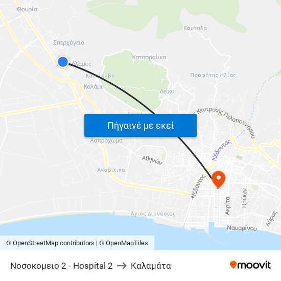 Νοσοκομειο 2 - Hospital 2 to Καλαμάτα map