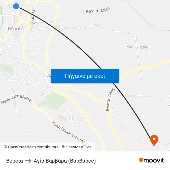 Βέροια to Αγία Βαρβάρα (Βαρβάρες) map