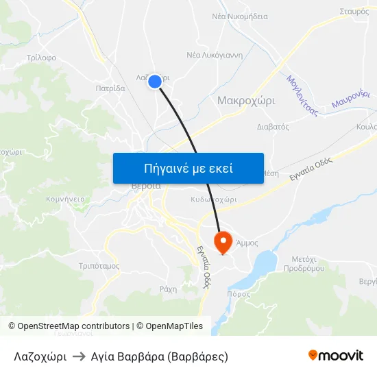 Λαζοχώρι to Αγία Βαρβάρα (Βαρβάρες) map