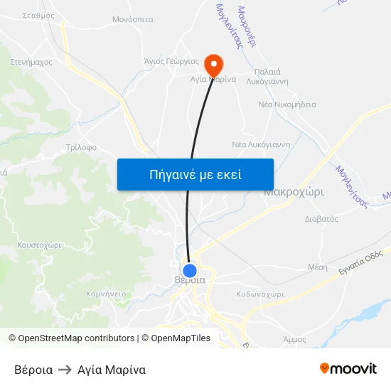 Βέροια to Αγία Μαρίνα map