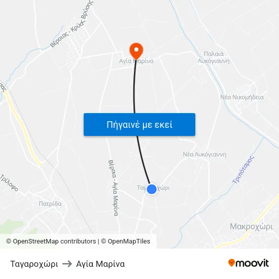 Ταγαροχώρι to Αγία Μαρίνα map