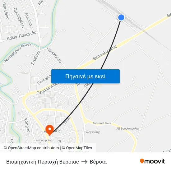 Βιομηχανική Περιοχή Βέροιας to Βέροια map