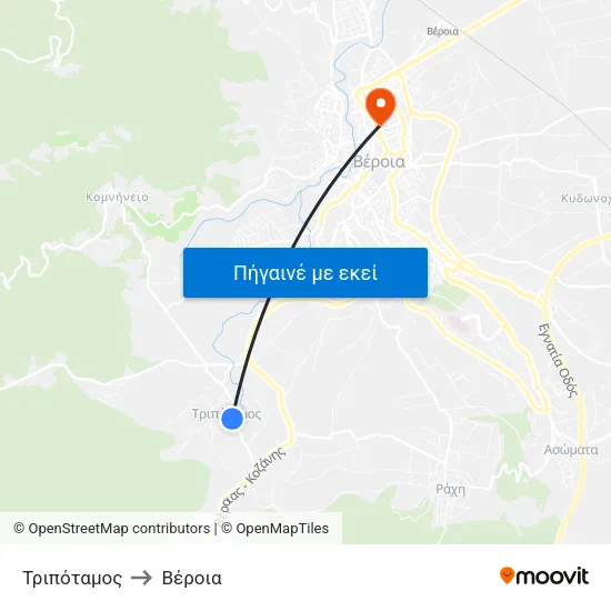 Τριπόταμος to Βέροια map