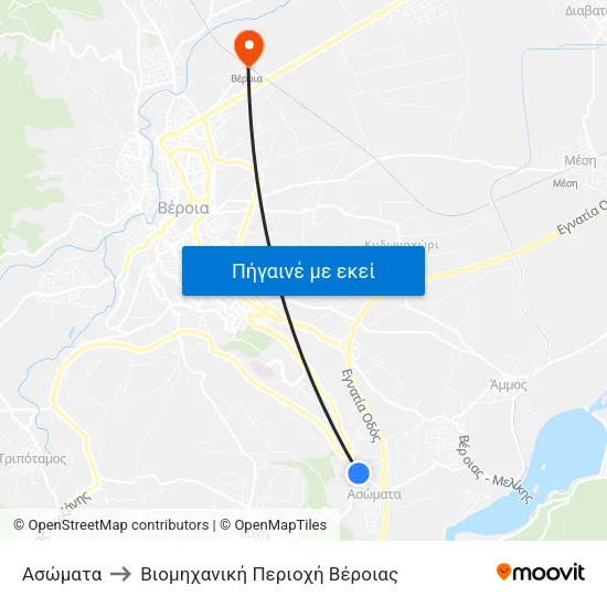 Ασώματα to Βιομηχανική Περιοχή Βέροιας map
