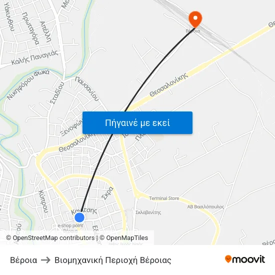 Βέροια to Βιομηχανική Περιοχή Βέροιας map