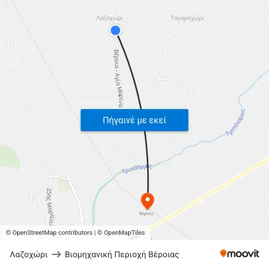 Λαζοχώρι to Βιομηχανική Περιοχή Βέροιας map