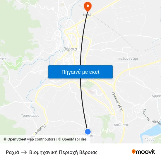 Ραχιά to Βιομηχανική Περιοχή Βέροιας map