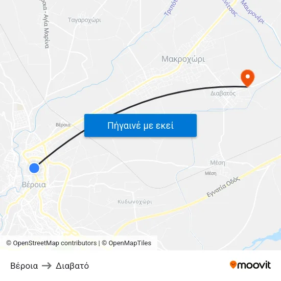 Βέροια to Διαβατό map