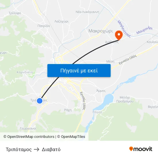 Τριπόταμος to Διαβατό map