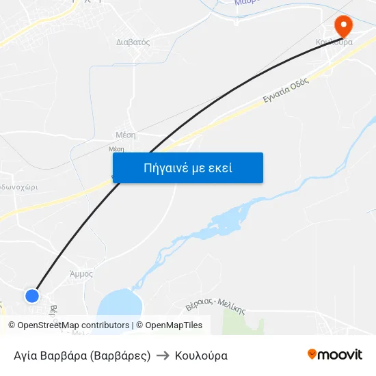 Αγία Βαρβάρα (Βαρβάρες) to Κουλούρα map