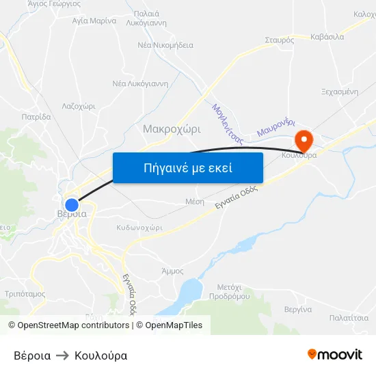 Βέροια to Κουλούρα map