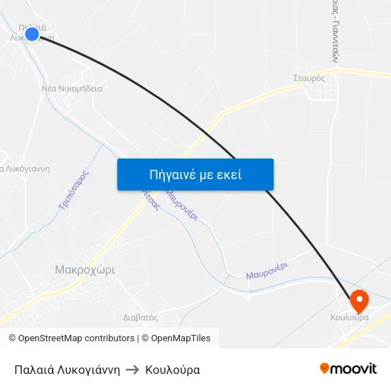 Παλαιά Λυκογιάννη to Κουλούρα map