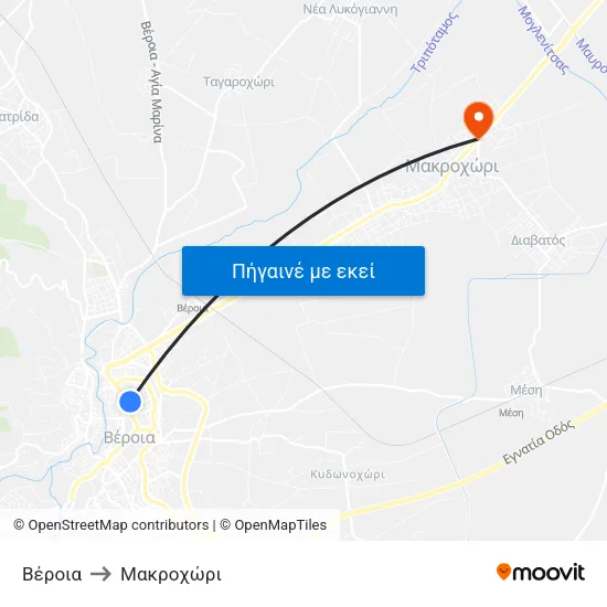 Βέροια to Μακροχώρι map