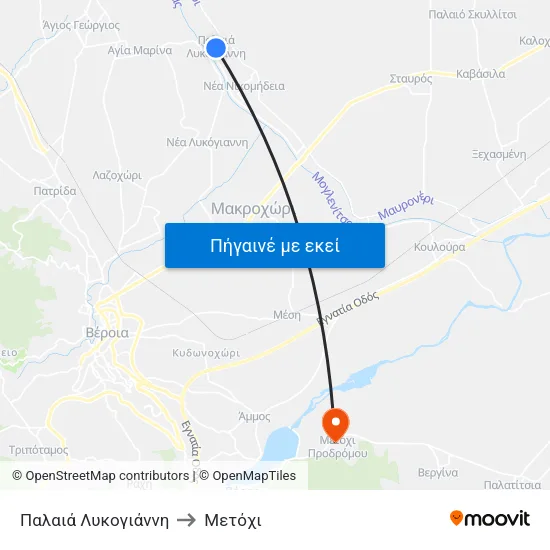 Παλαιά Λυκογιάννη to Μετόχι map