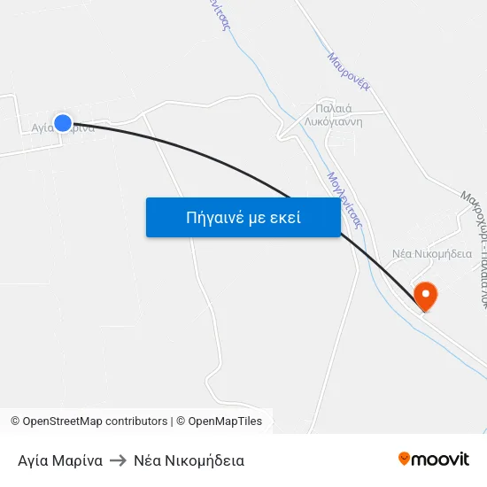 Αγία Μαρίνα to Νέα Νικομήδεια map