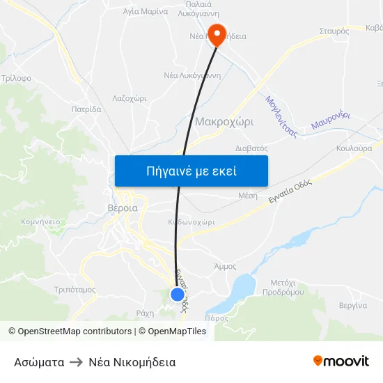 Ασώματα to Νέα Νικομήδεια map