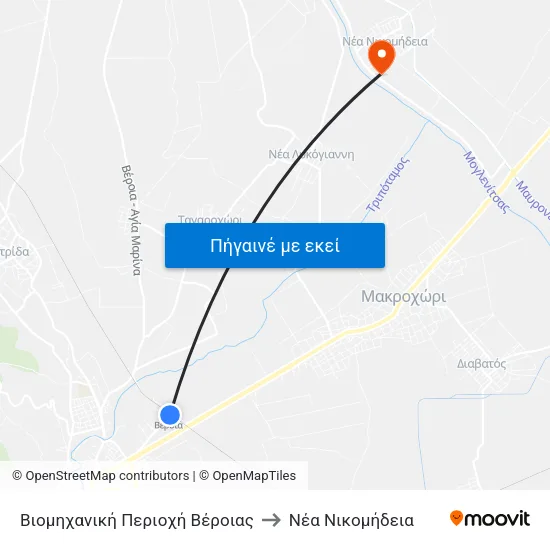 Βιομηχανική Περιοχή Βέροιας to Νέα Νικομήδεια map