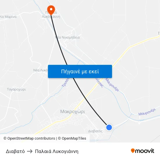 Διαβατό to Παλαιά Λυκογιάννη map
