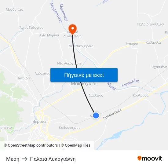 Μέση to Παλαιά Λυκογιάννη map