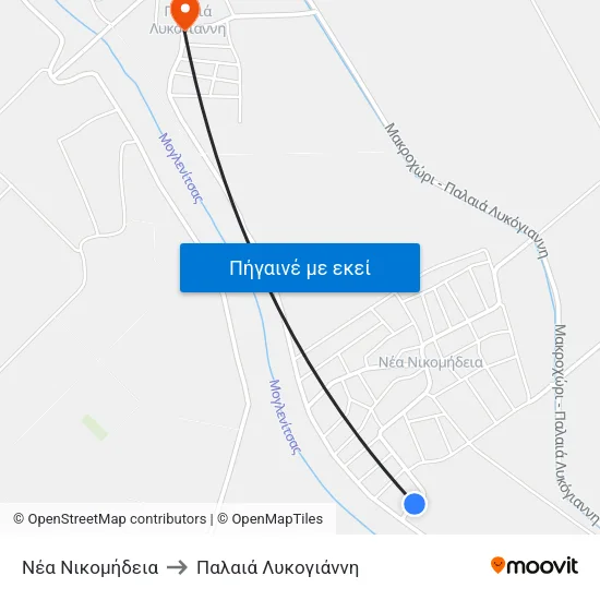 Νέα Νικομήδεια to Παλαιά Λυκογιάννη map