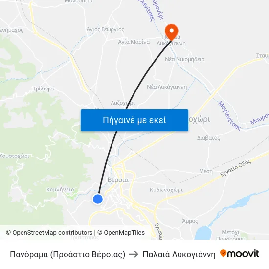 Πανόραμα (Προάστιο Βέροιας) to Παλαιά Λυκογιάννη map