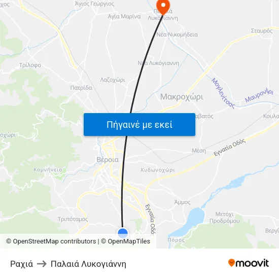 Ραχιά to Παλαιά Λυκογιάννη map