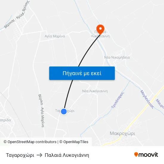 Ταγαροχώρι to Παλαιά Λυκογιάννη map
