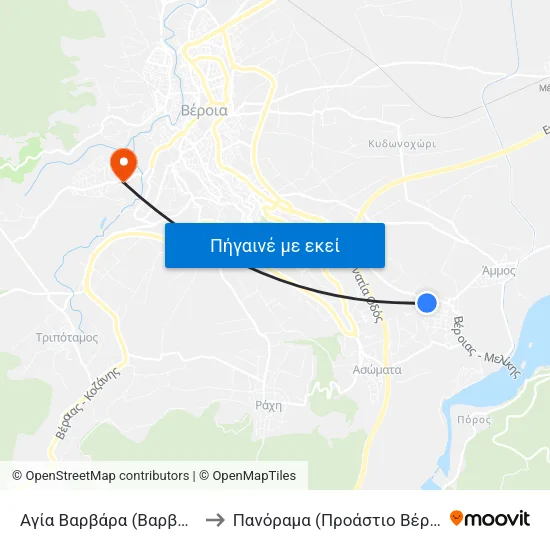 Αγία Βαρβάρα (Βαρβάρες) to Πανόραμα (Προάστιο Βέροιας) map